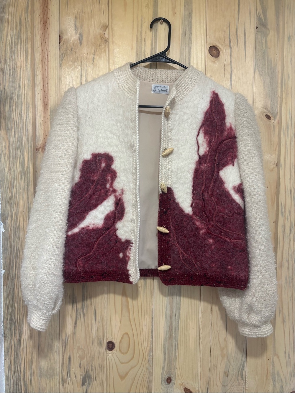American Vintage Cream and Burgundy Felted Wool Blend Jacket